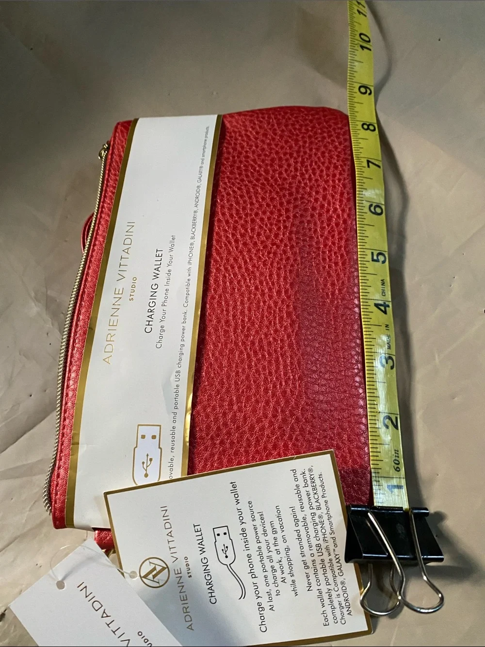 Adrienne Vittadini Red and Gold Charging Wallet
